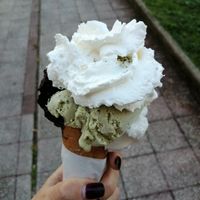 Vegan ice cream. Pistachio dark chocolate coconut at Su per Giù in Rome