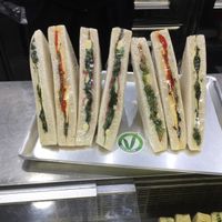 Vegan sandwiches: spinach and vegan  cheese, grilled vegetables and vegan  cheese, vegan kebab and salad, mopur and vegetables at Su per Giù in Rome