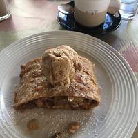 apple strudel with coconut ice cream  at Avit in Athens