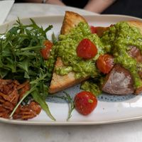 ‘Avit breakfast
Fluffy toasted brioche, scrambled tofu, bacon, cherry tomatoes, avocado at Avit in Athens