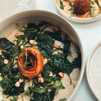 Hummus salad and arancini  at Avit in Athens