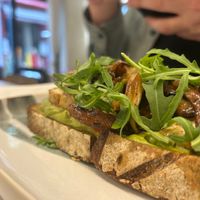 Smashed avocado on sourdough with oyster mushrooms  at Avit in Athens
