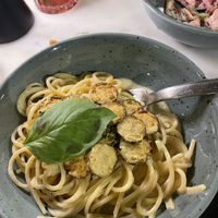 Chitarra Pasta with fried Zucchini   at Avit in Athens