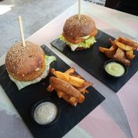 Tofu burger and beans burger at Avit in Athens