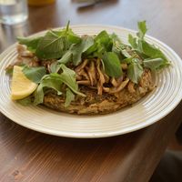 Potato roesti, oyster mushroom, lemon and thyme - herbs infused into the perfectly cooked potatoes topped with a generous amount of divine mushrooms create this substantial dish! at Avit in Athens