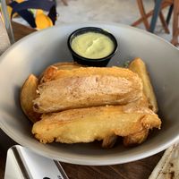 Best chips and avocado lemon sauce  at Avit in Athens