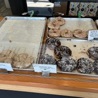 Vegan options. Apple fritter, vanilla and chocolate icing   at Darkside Donuts in Saskatoon