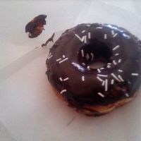 Chocolate glaze with sprinkles at Darkside Donuts in Saskatoon