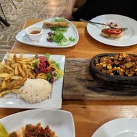 Clay pot veggie dish that came with rice and fries at Fat Boys in Goreme
