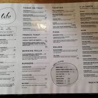 Menu at Tibo in Glasgow