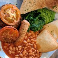 Vegan breakfast (mushrooms swapped for extra potato scone) at Tibo in Glasgow