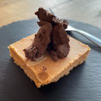 Peanut butter desert with chocolate mouse on top. at Las Vegan in Lisbon