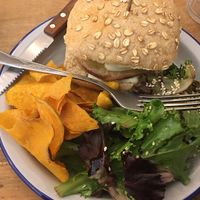 Beetroot and millet burger at Las Vegan in Lisbon