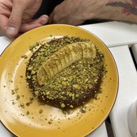 Other half of the pancake portion. This one topped with home made nutella, banana and pistachio sprinkles  at Ćao Šećeru in Belgrade