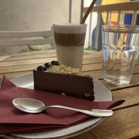 Chocolate cake and almond latte   at Ćao Šećeru in Belgrade