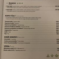Menu  at Ćao Šećeru in Belgrade