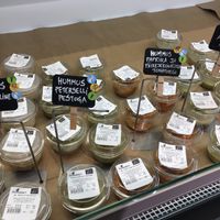 Hummus selection at Biomarket Deli in Tallinn