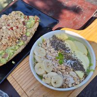 Green Smoothie Bowl and Guacamole Toast at Rest Point Cafe in Pokhara