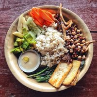 Buddha bowl. This was pretty good except not enough sauce imo and the avo was raw at Rest Point Cafe in Pokhara