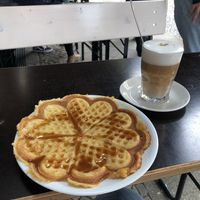 vegan waffle with salted caramel 💌 at Cafe Lux in Berlin