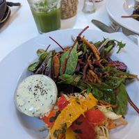 Vegan gyros salad with vegan tzatziki at LUCKES in Chichester