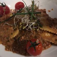 Hausgemachte Ravioli mit Steinpilz-Kartoffel Füllung, Walnuss-Chili Pesto !! Himmlisch ...  at Metzgerei in Stuttgart