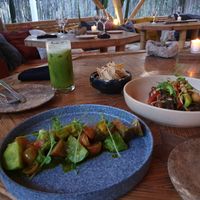 Tomato salad and mushroom cerviche at Humo in Tulum