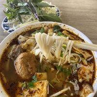 Spicy noodle soup with rice noodle  at Veggie Life Restaurant in South El Monte