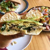 Mushroom bagel at People's Cafe in Berkeley