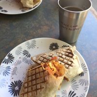 Vegan breakfast burritos and kombucha  at People's Cafe in Berkeley