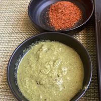 Vada Pav sauce and spices   at Woodlands (Tsim Sha Tsui) in Kowloon