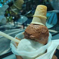 1/2 & 1/2 chocolate and coconut at Made In Rome Organic Gelato in Siesta Key