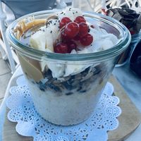 The oat milk porridge was peanut butter goodness    at Galini Cafe in Santorini