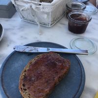 Multigrain bread and jam at Galini Cafe in Santorini