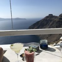 Yummy drinks, shame about the straw. at Galini Cafe in Santorini