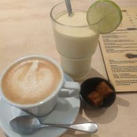 Milkshake with cocosmilk, lemon and mango at Sync-Ok in Deventer