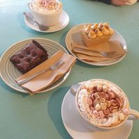 Hot choc, brownie and salted caramel cake at The Greenhouse in Horsforth