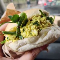 Great tofu 'egg' and cress sandwich to take away, with a coffee at The Greenhouse in Horsforth