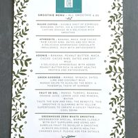 Smoothie menu at The Greenhouse in Horsforth