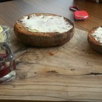 Hot X bun with jam and vg spread at The Greenhouse in Horsforth