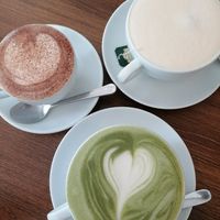 Kid's hot choc, matcha latte and a chai latte at The Greenhouse in Horsforth