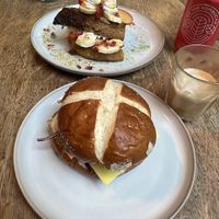 Banana french toast at the back and Reuben to the fore  at Sacred Grounds in Exeter