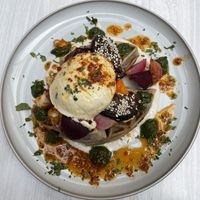 Savoury waffles with poached egg  at Sacred Grounds in Exeter
