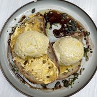 Poached eggs on toastt  at Sacred Grounds in Exeter