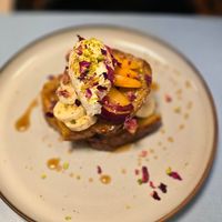 Banana French toast. Delicious and very well presented. at Sacred Grounds in Exeter