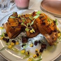 Buckwheat Waffles with roasted squashh  at Sacred Grounds in Exeter