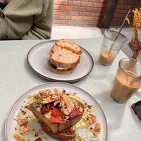 Breakfast sandwich and matcha french toast  at Sacred Grounds in Exeter