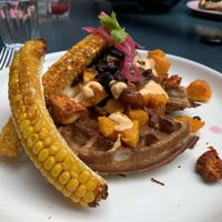 Savoury waffles at Sacred Grounds in Exeter