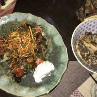 Strawberry okonomiyaki and mushroom dish  at Yasai Izakaya Genki in Tokyo