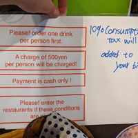 Extra charges at Yasai Izakaya Genki in Tokyo